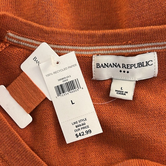 Banana Republic Men's Rust Knit 100% Cotton V-Neck Sweater Size Large New! - Picture 5 of 6